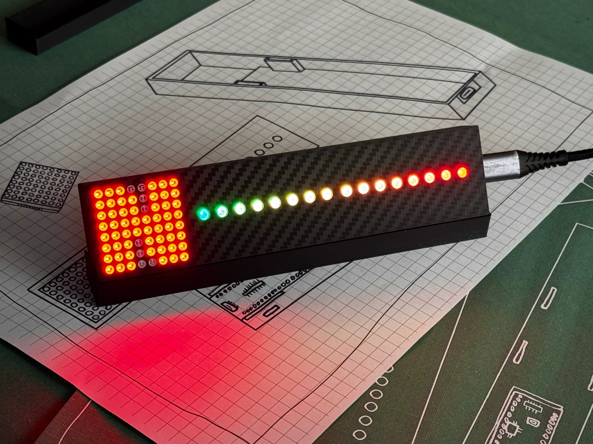 Gear Indicator + Shift Lights sim racing display lit on its desk stand