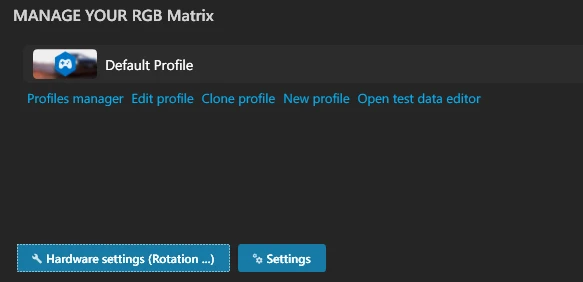 The Hardware settings button in SimHub's RGB Matrix tab